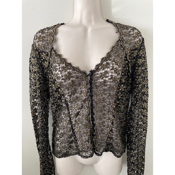 Vintage Tops - 🌿 Unique Gold & Black Vintage Lace Crop Blouse